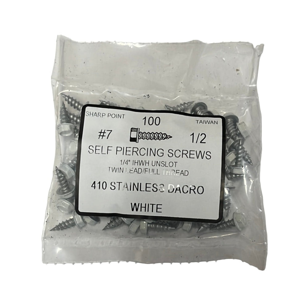 Screws - SS #7 x 1/2" White  (100/bag)  [100-081]