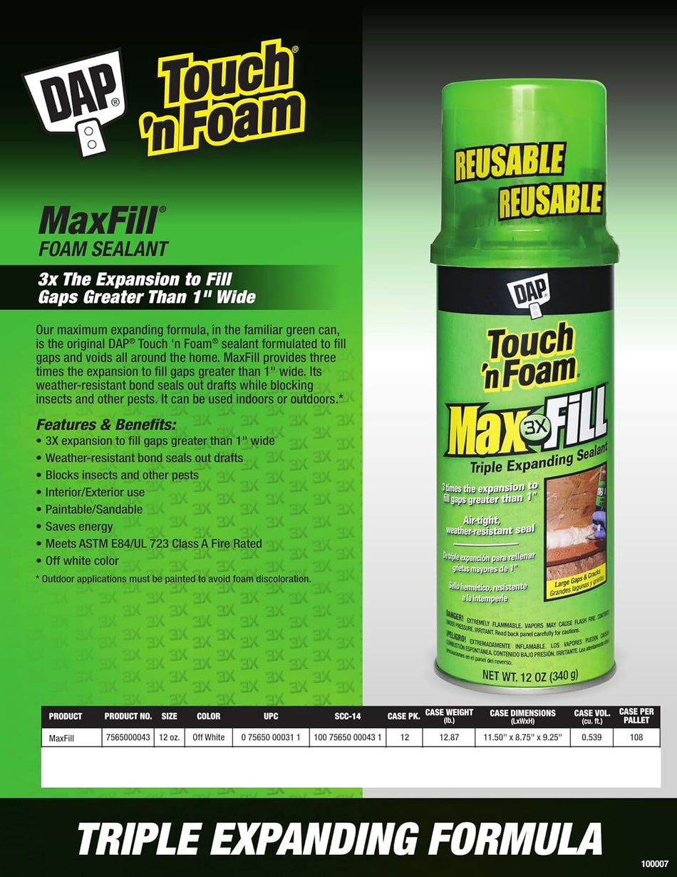 Foam - DAP Touch ‘n Foam Max Fill Maximum Expanding 3x [440-172]