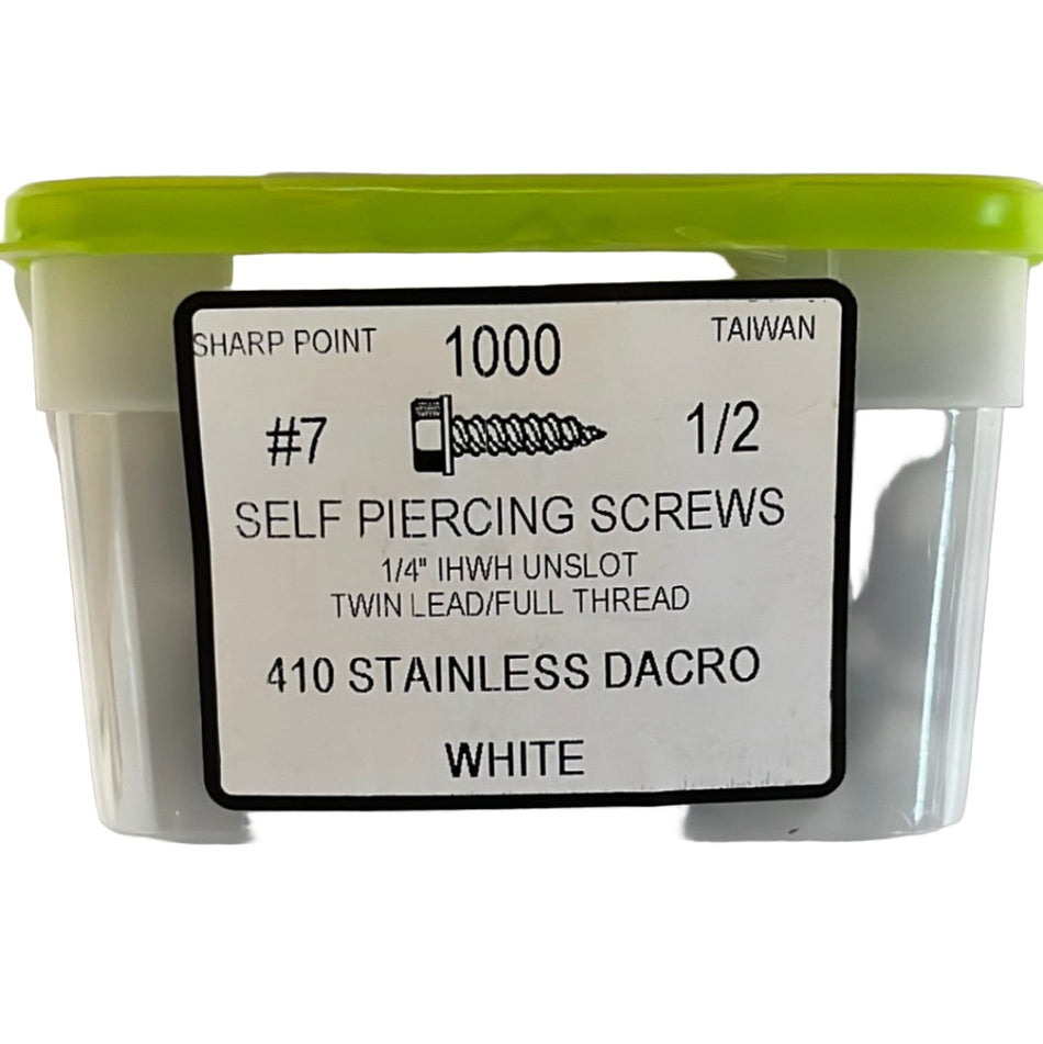 Screws - SS #7 x 1/2" White (1,000/tub)  [100-080]