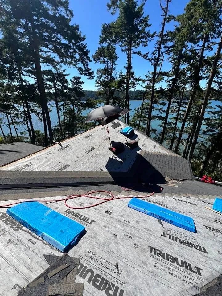 Pitch Hopper roofing wedges and SunSafe Shield on a roof deck with underlayment